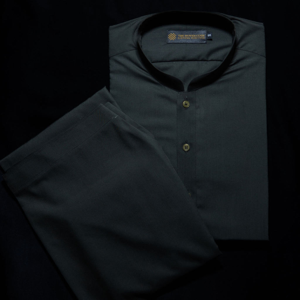 Heritage | Olive Green | Sherwani Collar Kameez Shalwar