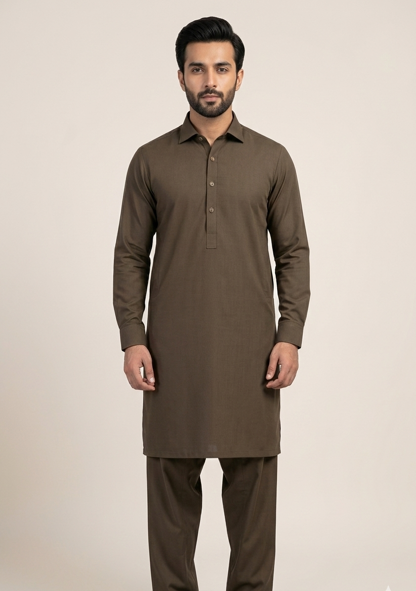 Heritage | Walnut Brown | Classic Collar Kameez Shalwar