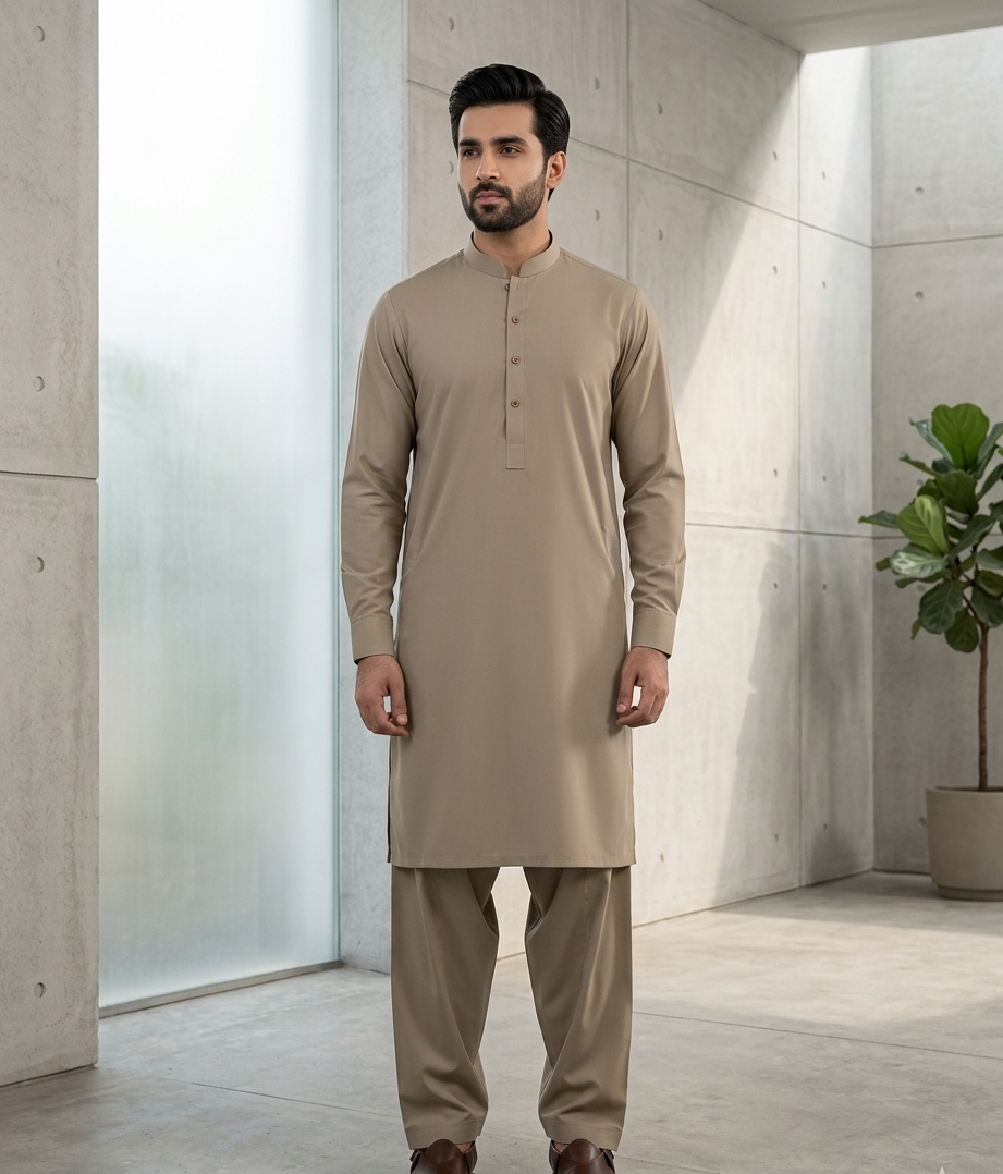 Heritage | Desert Camel | Sherwani Collar Kameez Shalwar