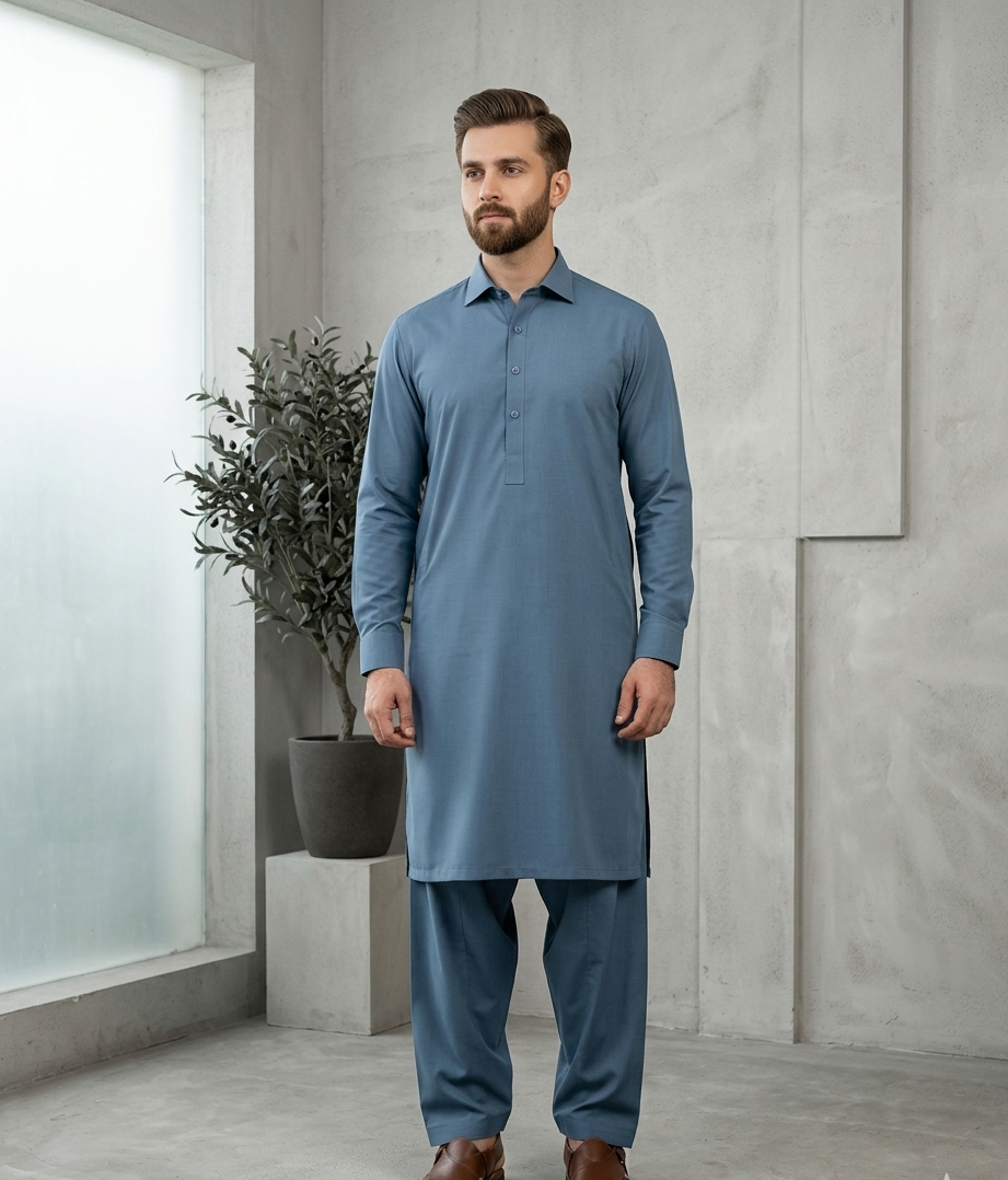 Heritage | Powder Blue | Classic Collar Kameez Shalwar