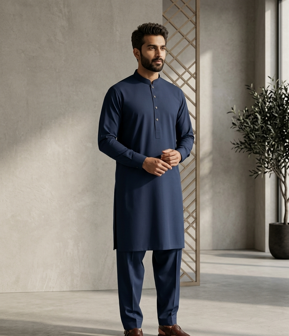 Heritage | Midnight Blue | Sherwani Collar Kameez Shalwar