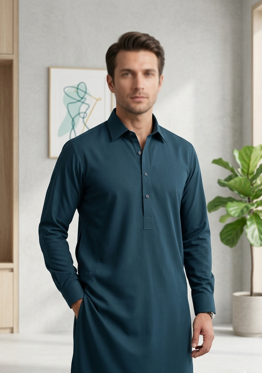 Heritage | Deep Teal | Classic Collar Kameez Shalwar