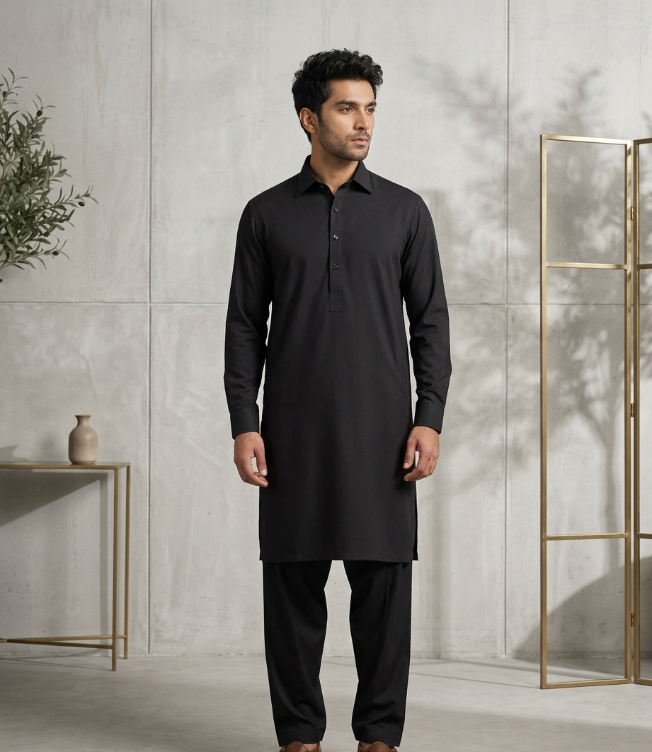 Heritage | Black | Classic Collar Kameez Shalwar